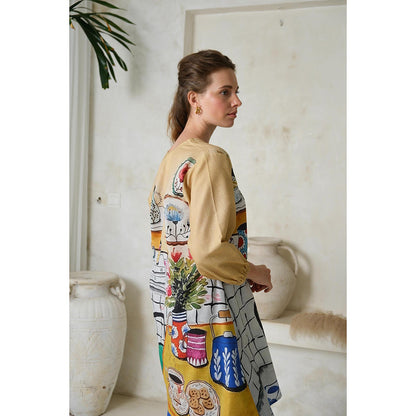 Roza Pret Beige Printed High Tea Co-Ord (Set of 2)