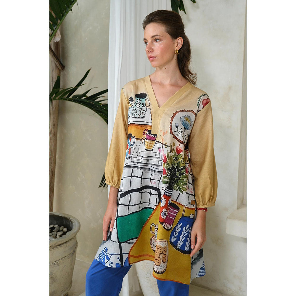 Roza Pret Beige Printed High Tea Co-Ord (Set of 2)