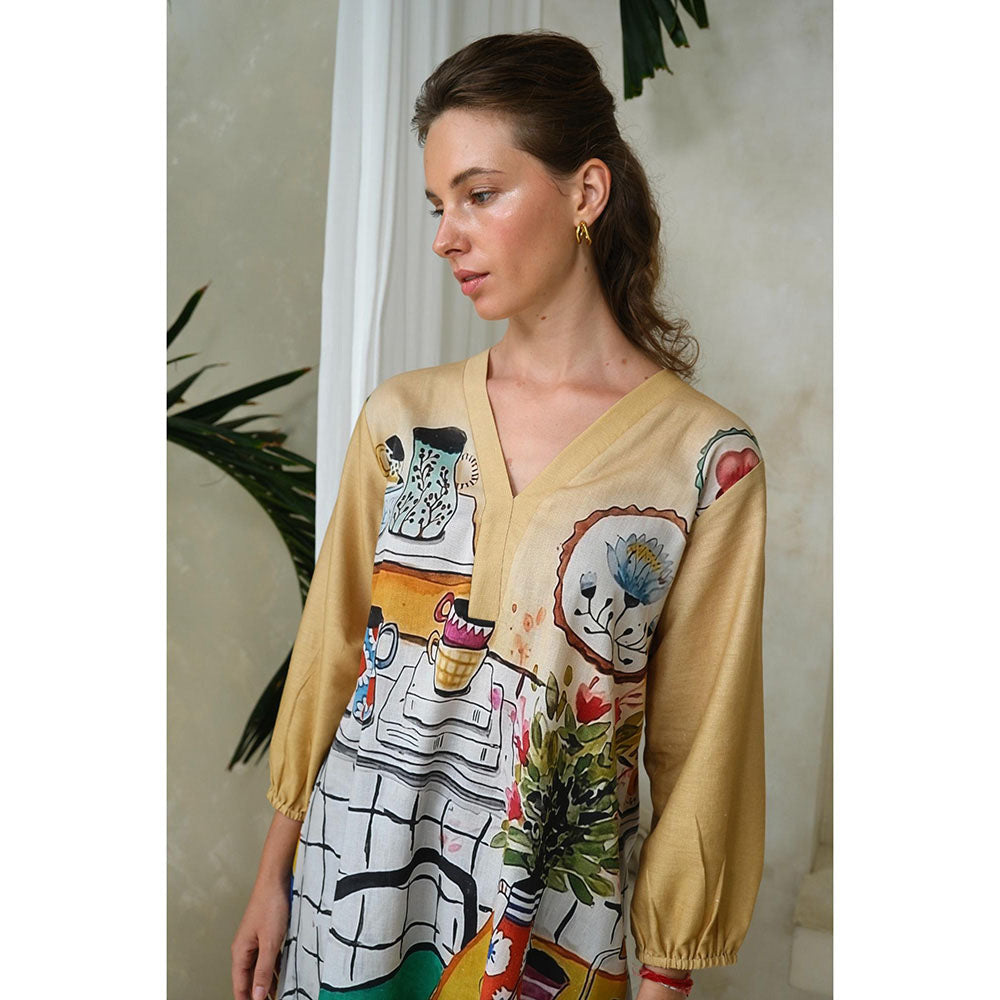 Roza Pret Beige Printed High Tea Co-Ord (Set of 2)