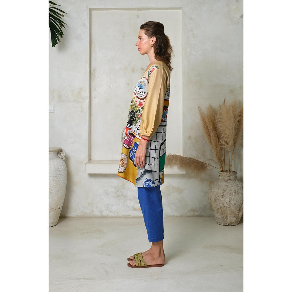 Roza Pret Beige Printed High Tea Co-Ord (Set of 2)