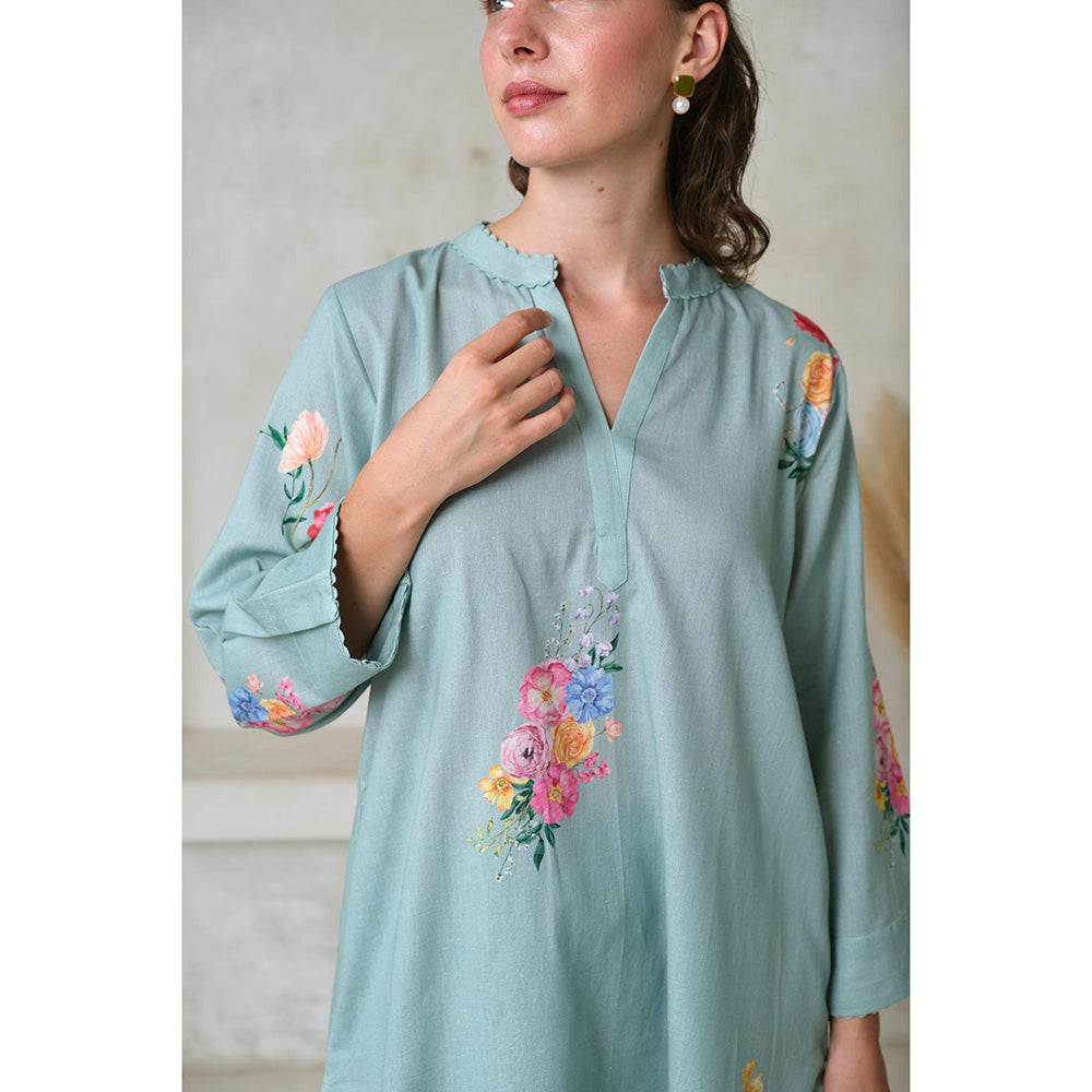 Roza Pret Green Floral Rosita Kurta