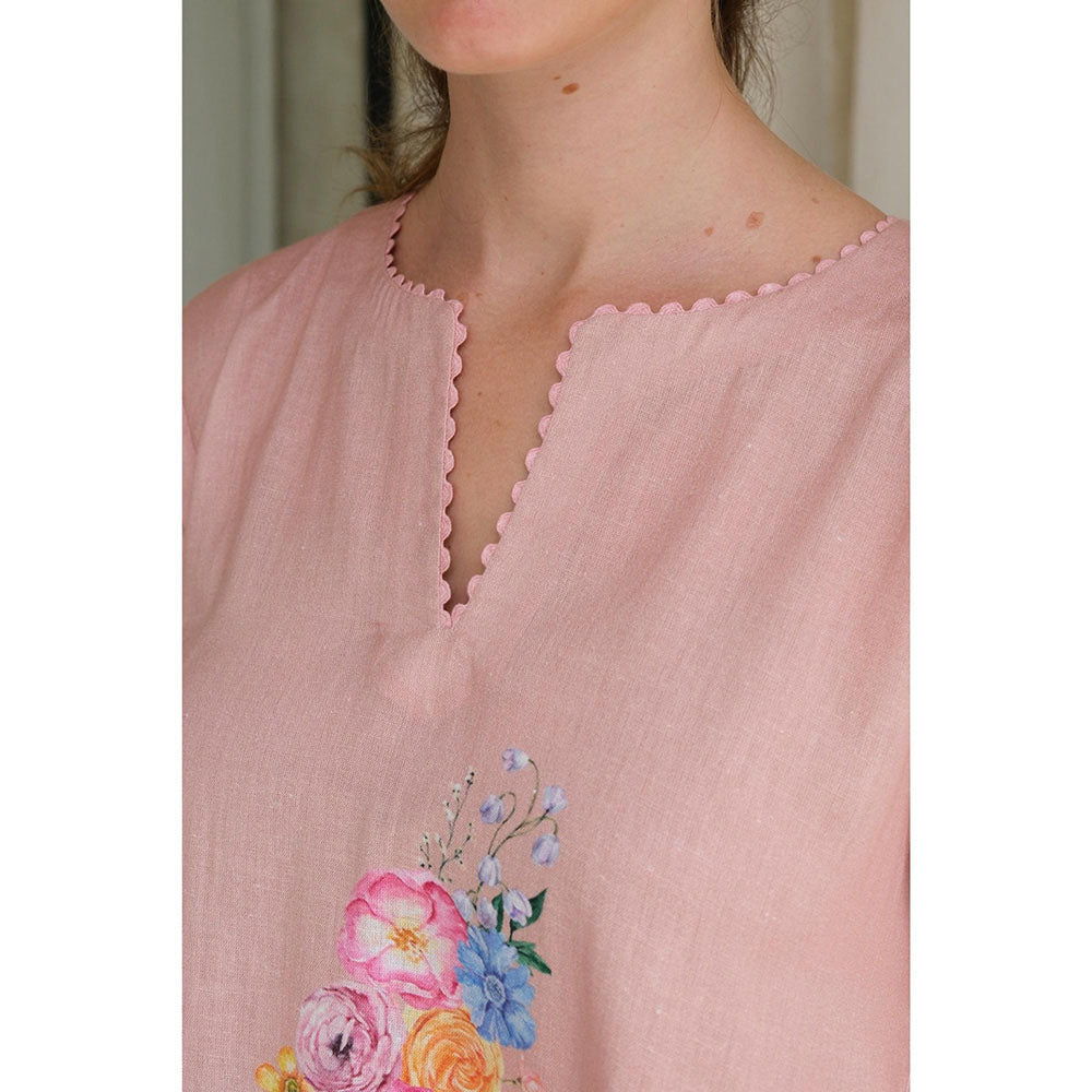 Roza Pret Pink Floral Rosita Kurta with Pant (Set of 2)