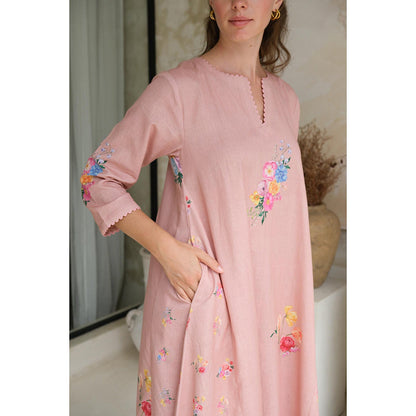 Roza Pret Pink Floral Rosita Kurta with Pant (Set of 2)