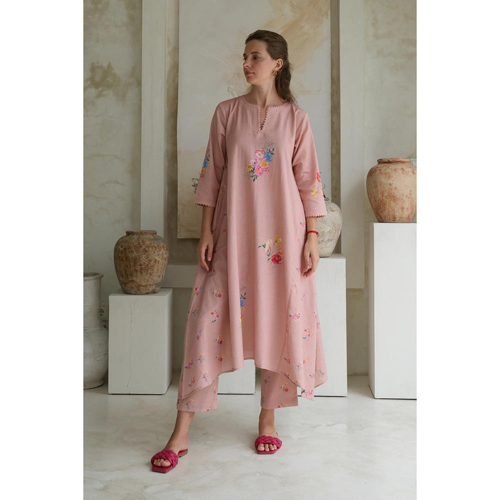 Roza Pret Pink Floral Rosita Kurta with Pant (Set of 2)