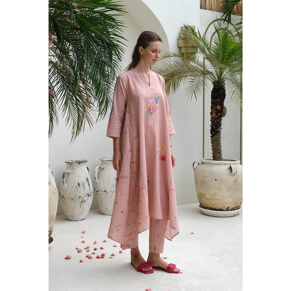 Roza Pret Pink Floral Rosita Kurta with Pant (Set of 2)