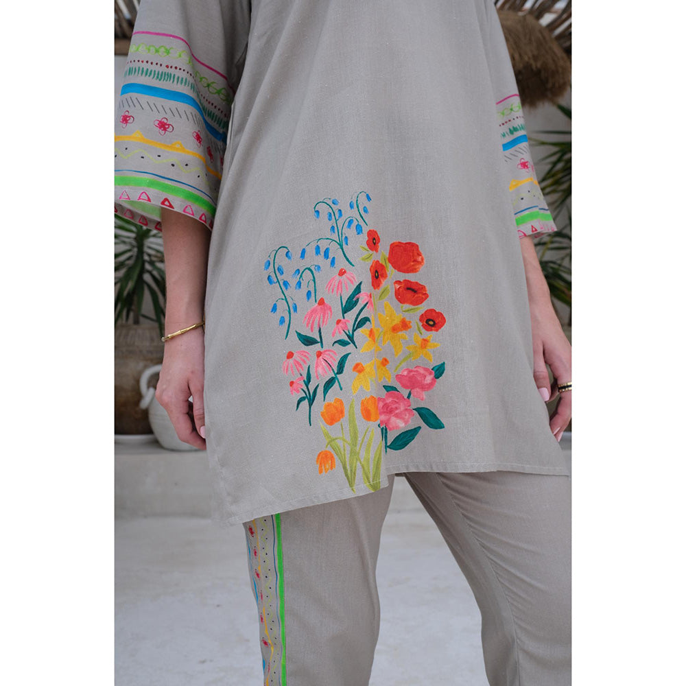 Roza Pret Grey Floral Positano Kurti