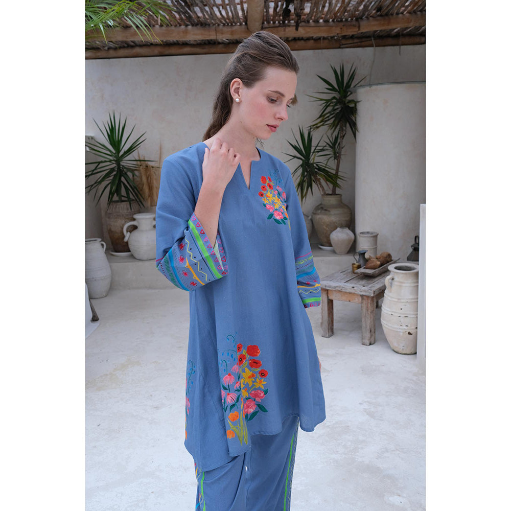 Roza Pret Blue Floral Positano Kurti