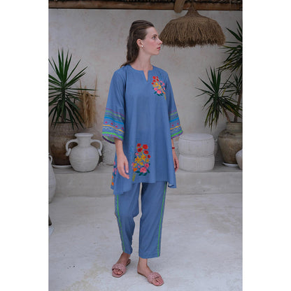 Roza Pret Blue Floral Positano Kurti