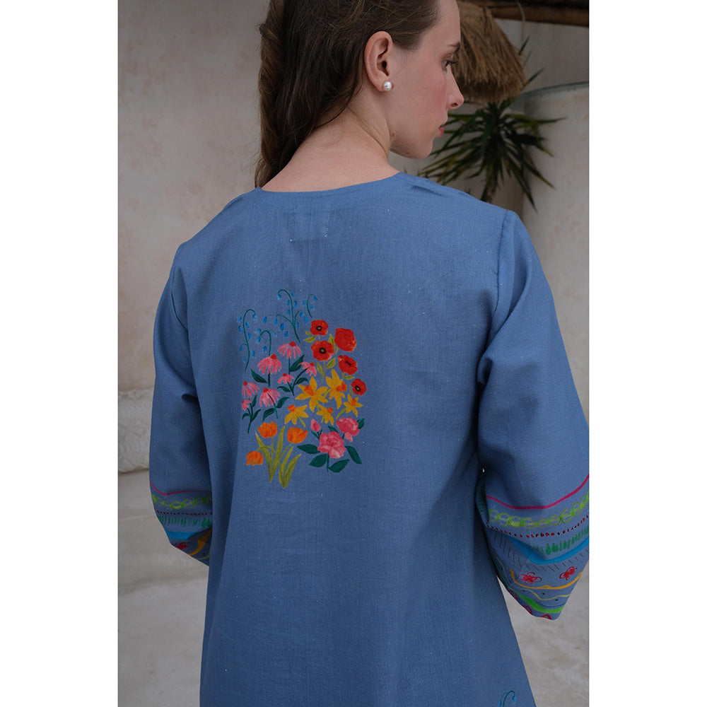 Roza Pret Blue Floral Positano Kurti