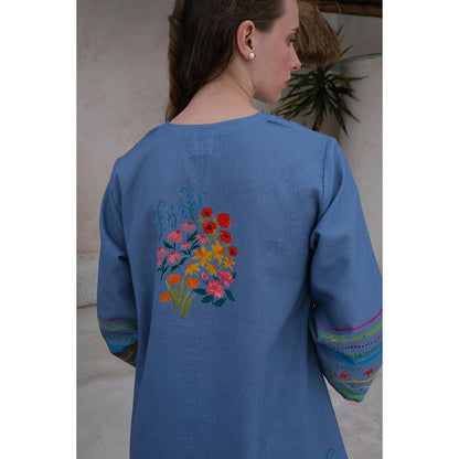 Roza Pret Blue Floral Positano Kurti