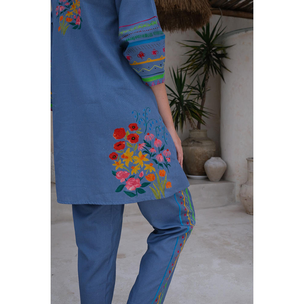 Roza Pret Blue Floral Positano Kurti