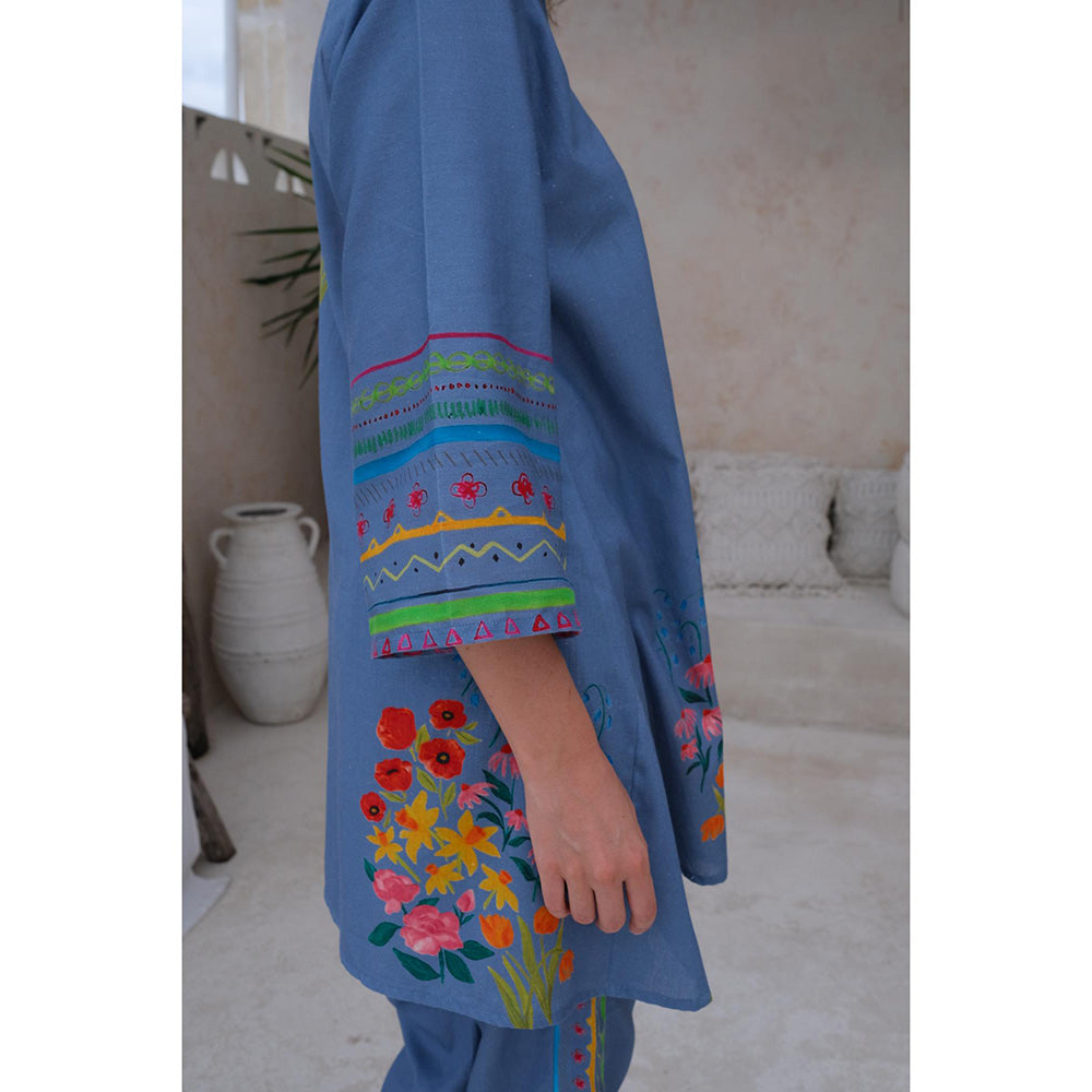 Roza Pret Blue Floral Positano Kurti