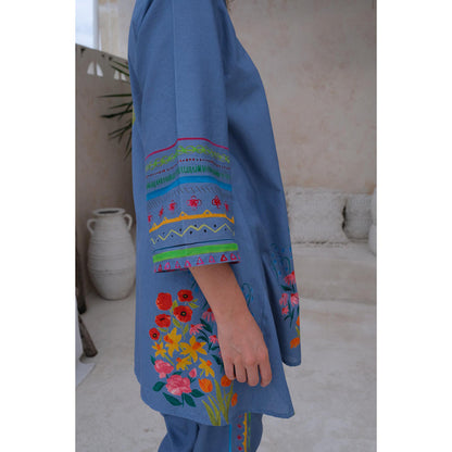 Roza Pret Blue Floral Positano Kurti