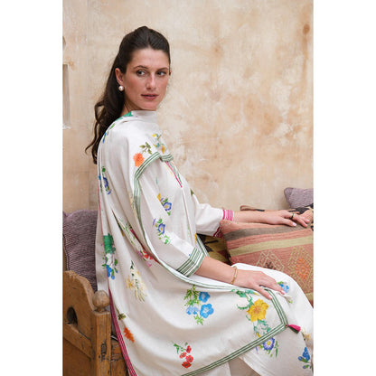 Roza Pret White Printed Marigold Kurta with Pant (Set of 2)