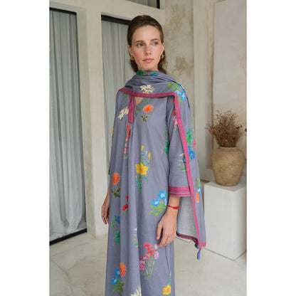 Roza Pret Grey Printed Marigold Kurta with Pant (Set of 2)