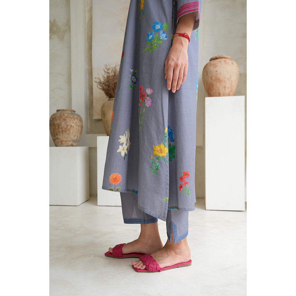 Roza Pret Grey Printed Marigold Kurta with Pant (Set of 2)