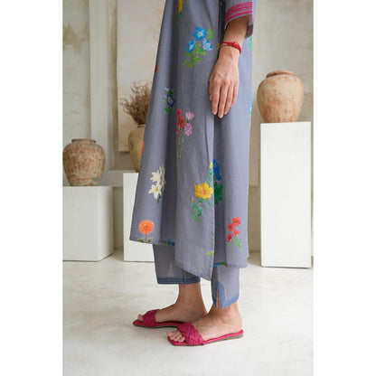 Roza Pret Grey Printed Marigold Kurta with Pant (Set of 2)