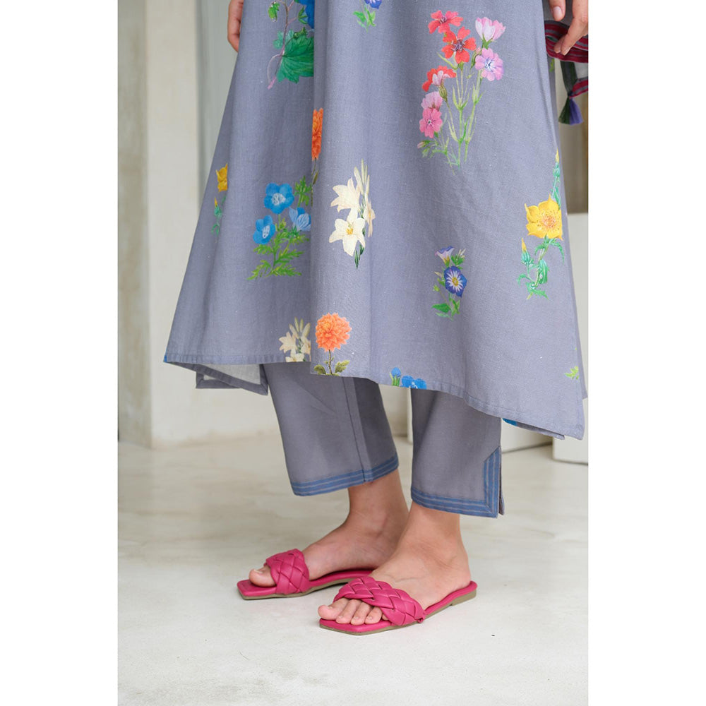 Roza Pret Grey Printed Marigold Kurta with Pant (Set of 2)