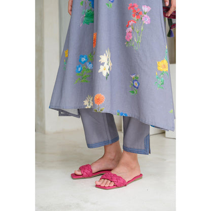 Roza Pret Grey Printed Marigold Kurta with Pant (Set of 2)