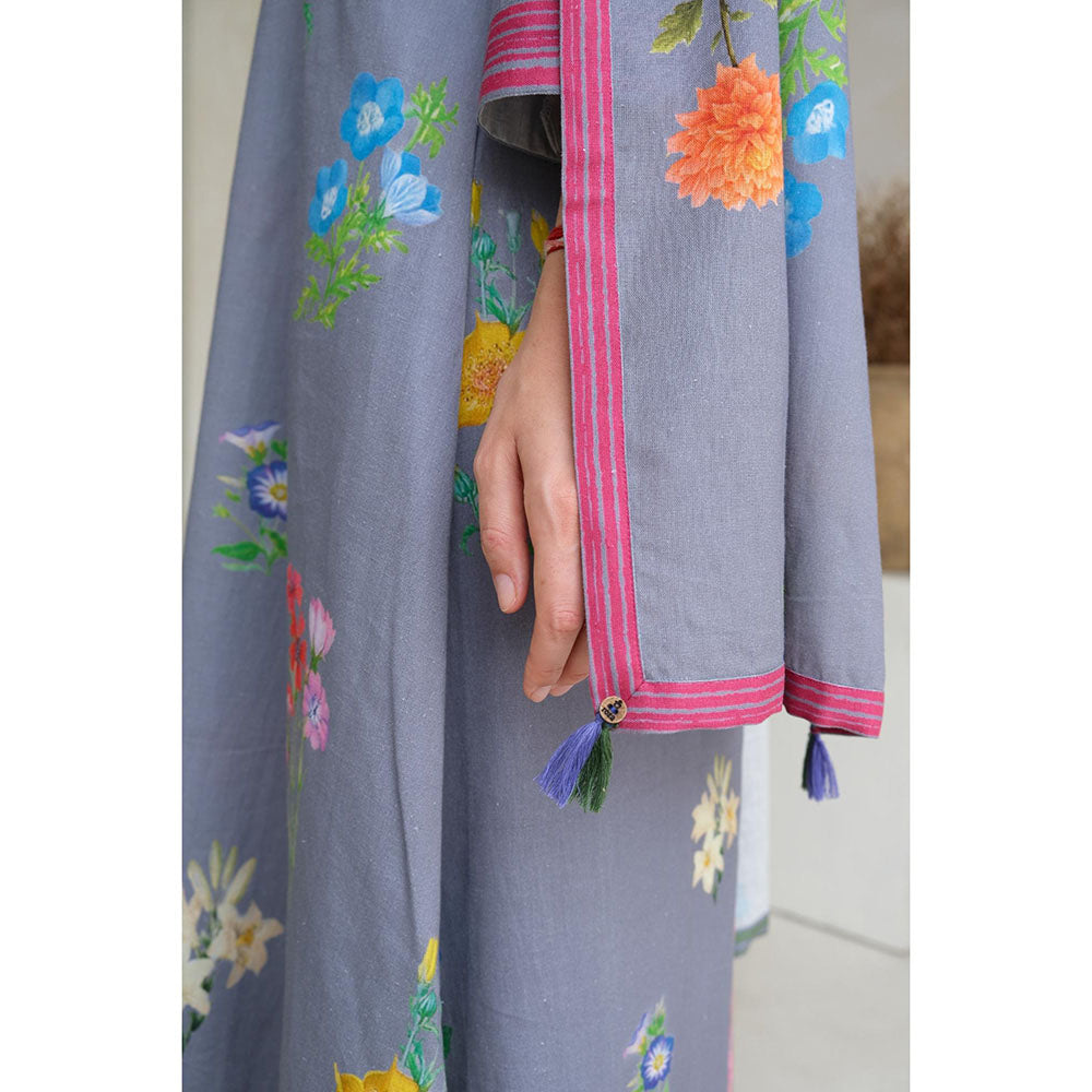 Roza Pret Grey Printed Marigold Kurta with Pant (Set of 2)