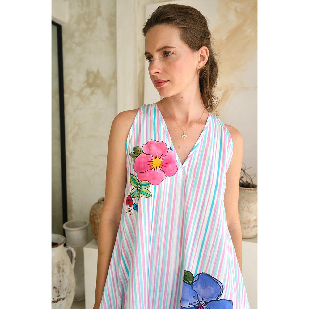 Roza Pret Multicoloured Stripes Wisteria Midi Dress