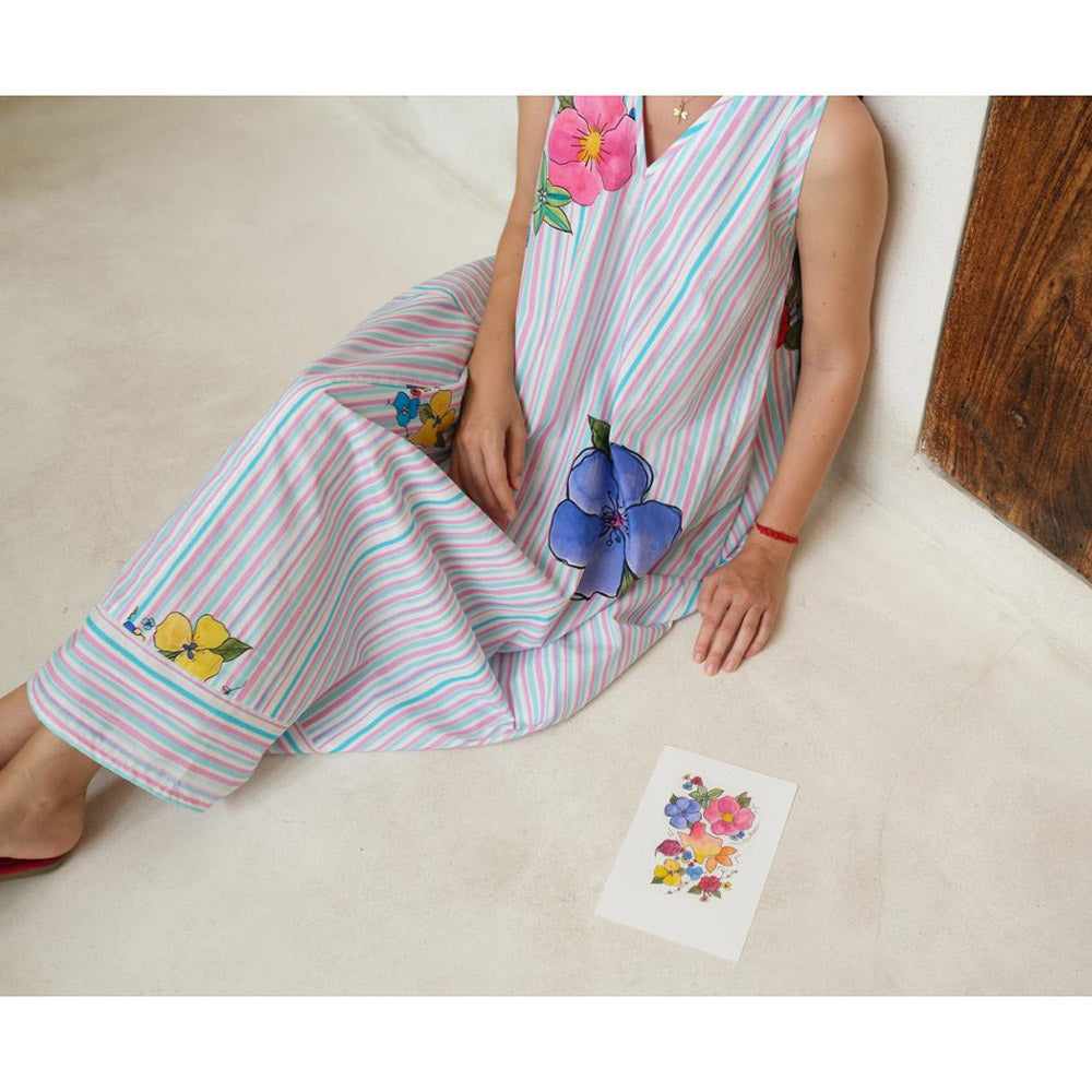 Roza Pret Multicoloured Stripes Wisteria Midi Dress