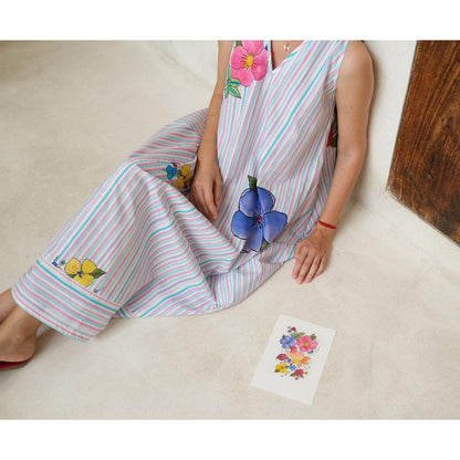 Roza Pret Multicoloured Stripes Wisteria Midi Dress