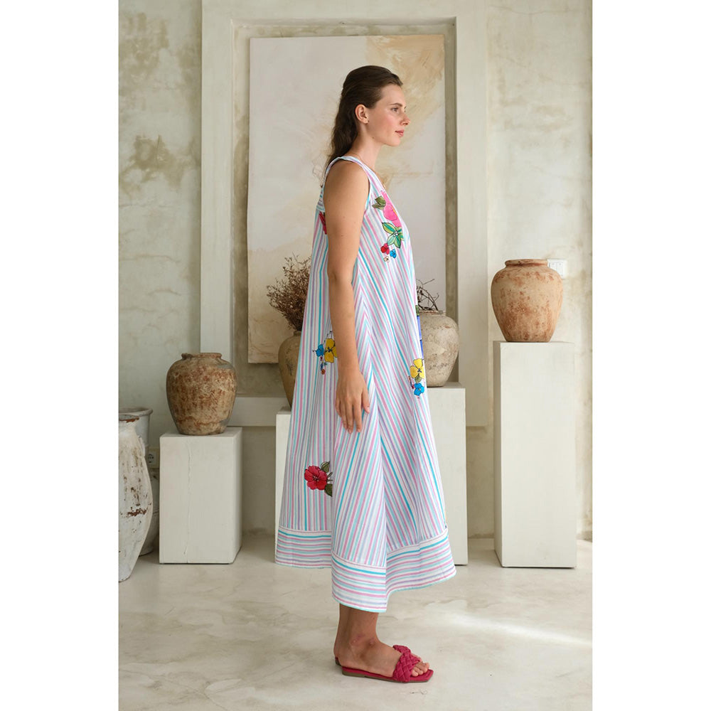 Roza Pret Multicoloured Stripes Wisteria Midi Dress