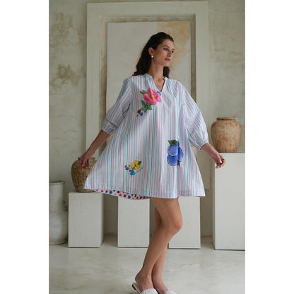 Roza Pret Blue Stripes Wisteria Skater Mini Dress