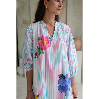 Roza Pret Blue Stripes Wisteria Skater Mini Dress