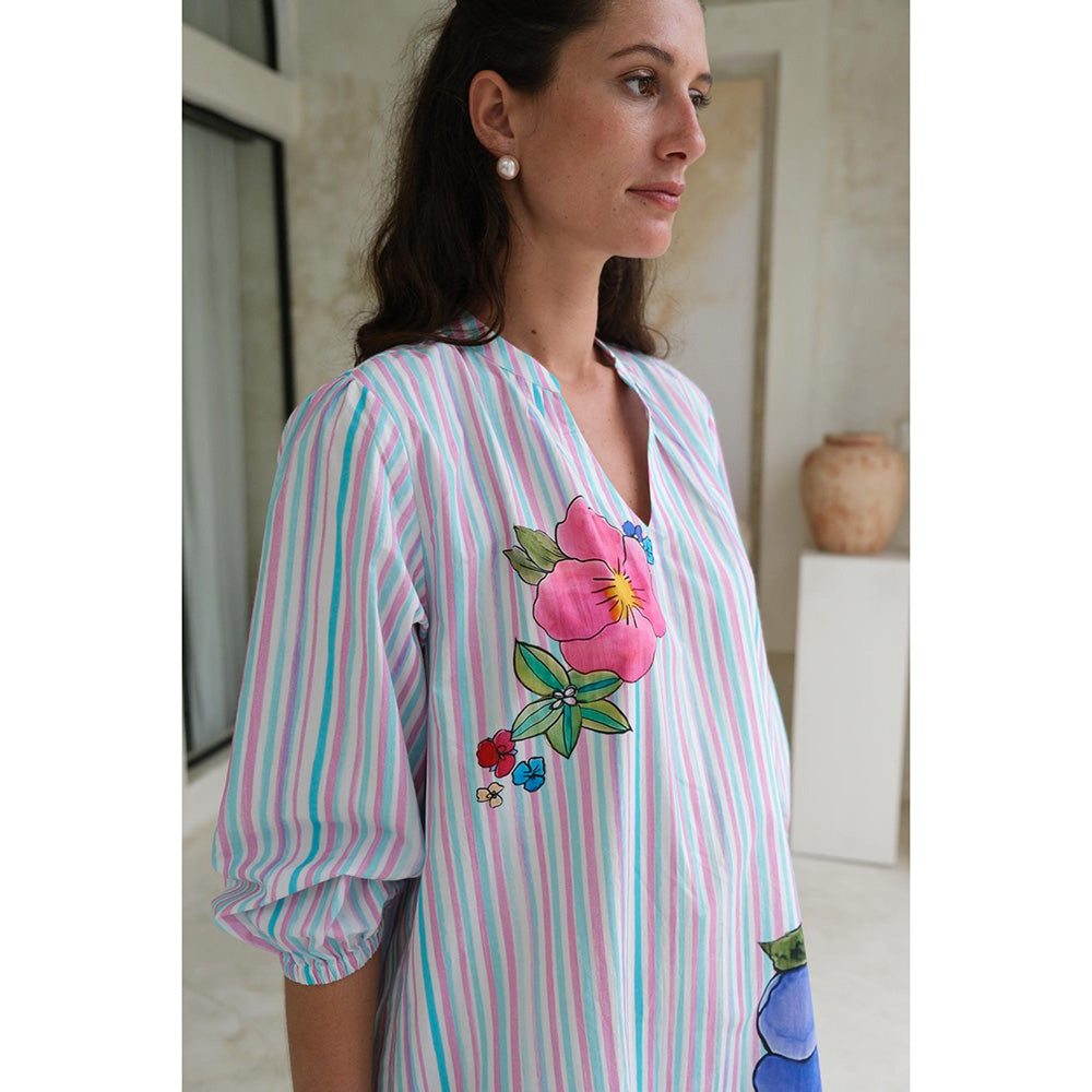 Roza Pret Blue Stripes Wisteria Skater Mini Dress