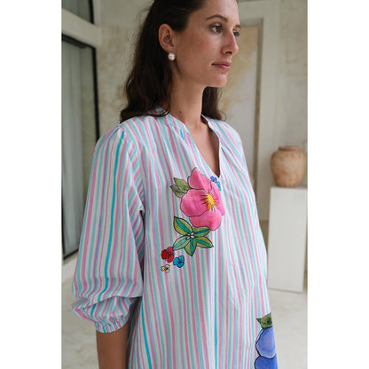 Roza Pret Blue Stripes Wisteria Skater Mini Dress