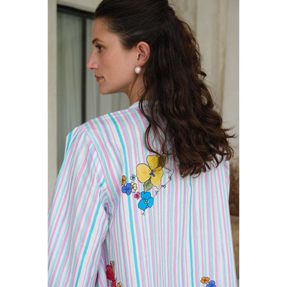 Roza Pret Blue Stripes Wisteria Skater Mini Dress