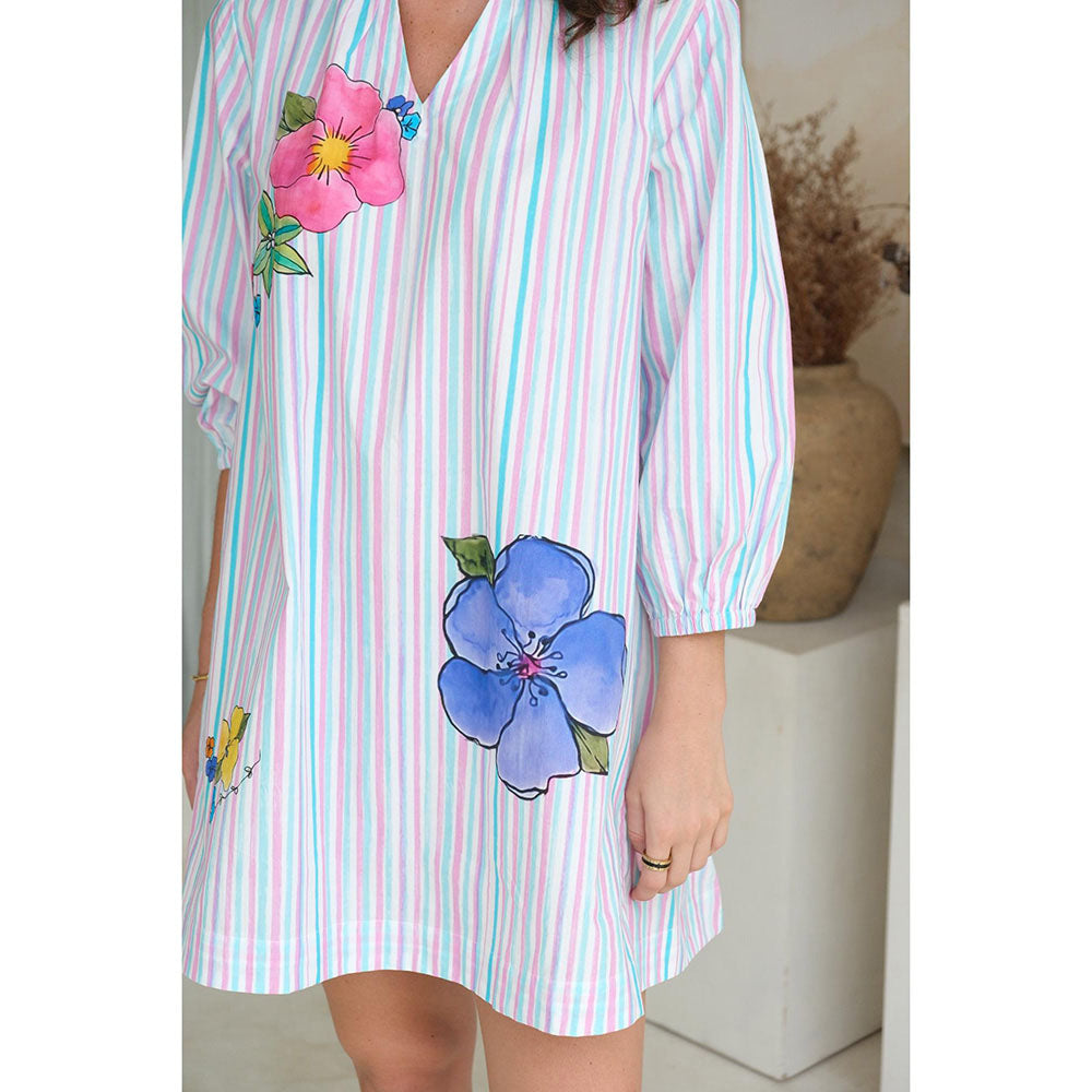 Roza Pret Blue Stripes Wisteria Skater Mini Dress