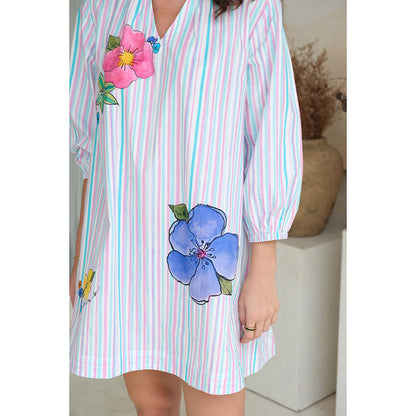 Roza Pret Blue Stripes Wisteria Skater Mini Dress