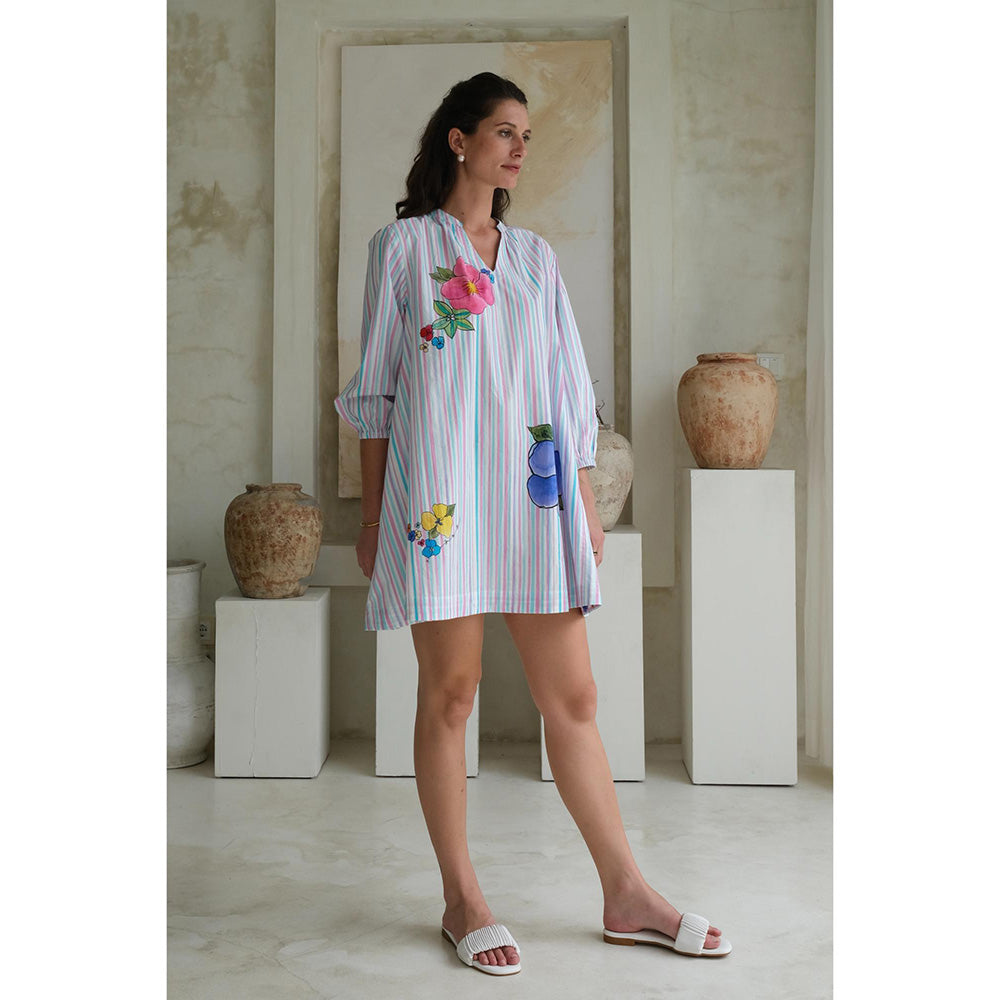 Roza Pret Blue Stripes Wisteria Skater Mini Dress