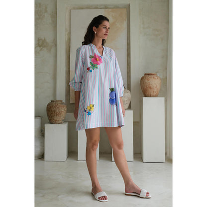 Roza Pret Blue Stripes Wisteria Skater Mini Dress