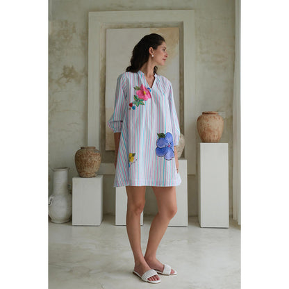 Roza Pret Blue Stripes Wisteria Skater Mini Dress