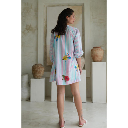 Roza Pret Blue Stripes Wisteria Skater Mini Dress