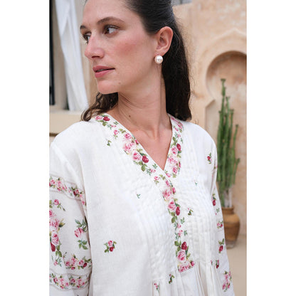 Roza Pret White Floral Rose Noir Top