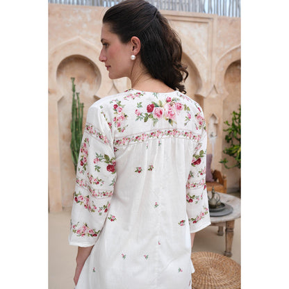 Roza Pret White Floral Rose Noir Top