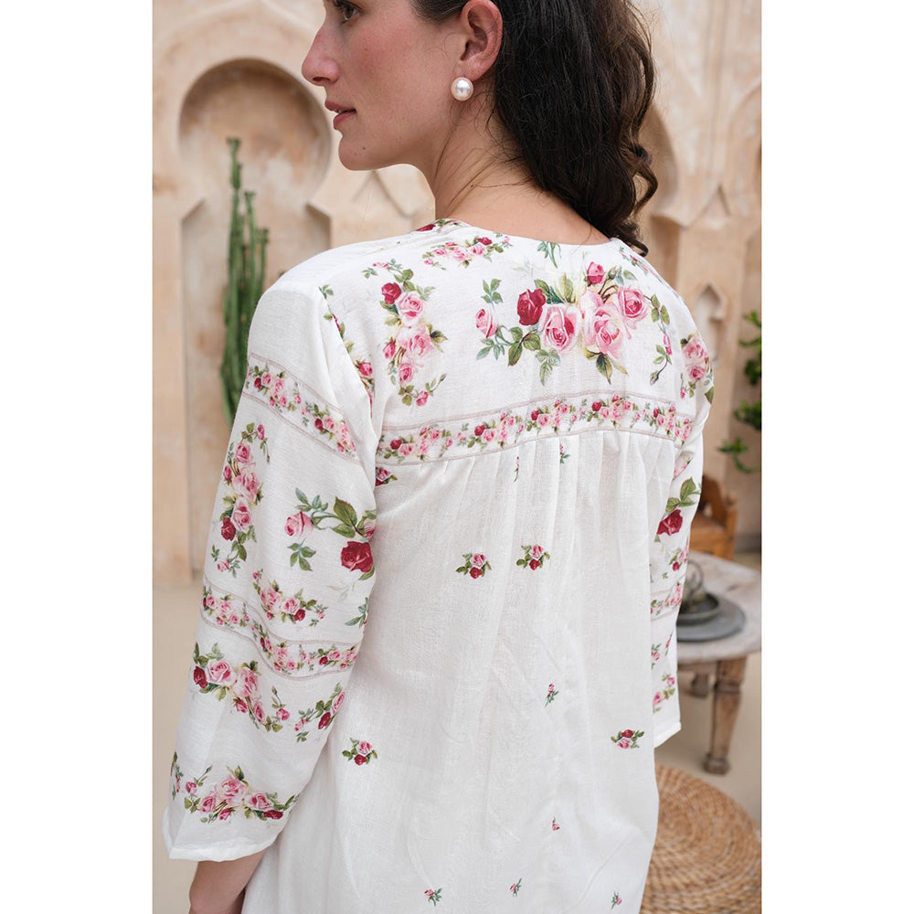 Roza Pret White Floral Rose Noir Top