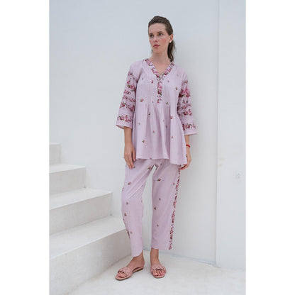 Roza Pret Mauve Floral Rose Noir Top