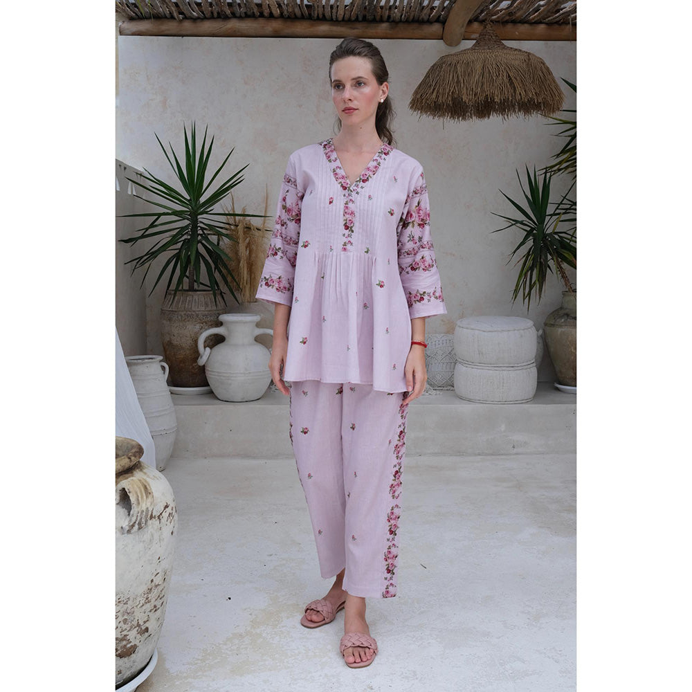 Roza Pret Mauve Floral Rose Noir Top