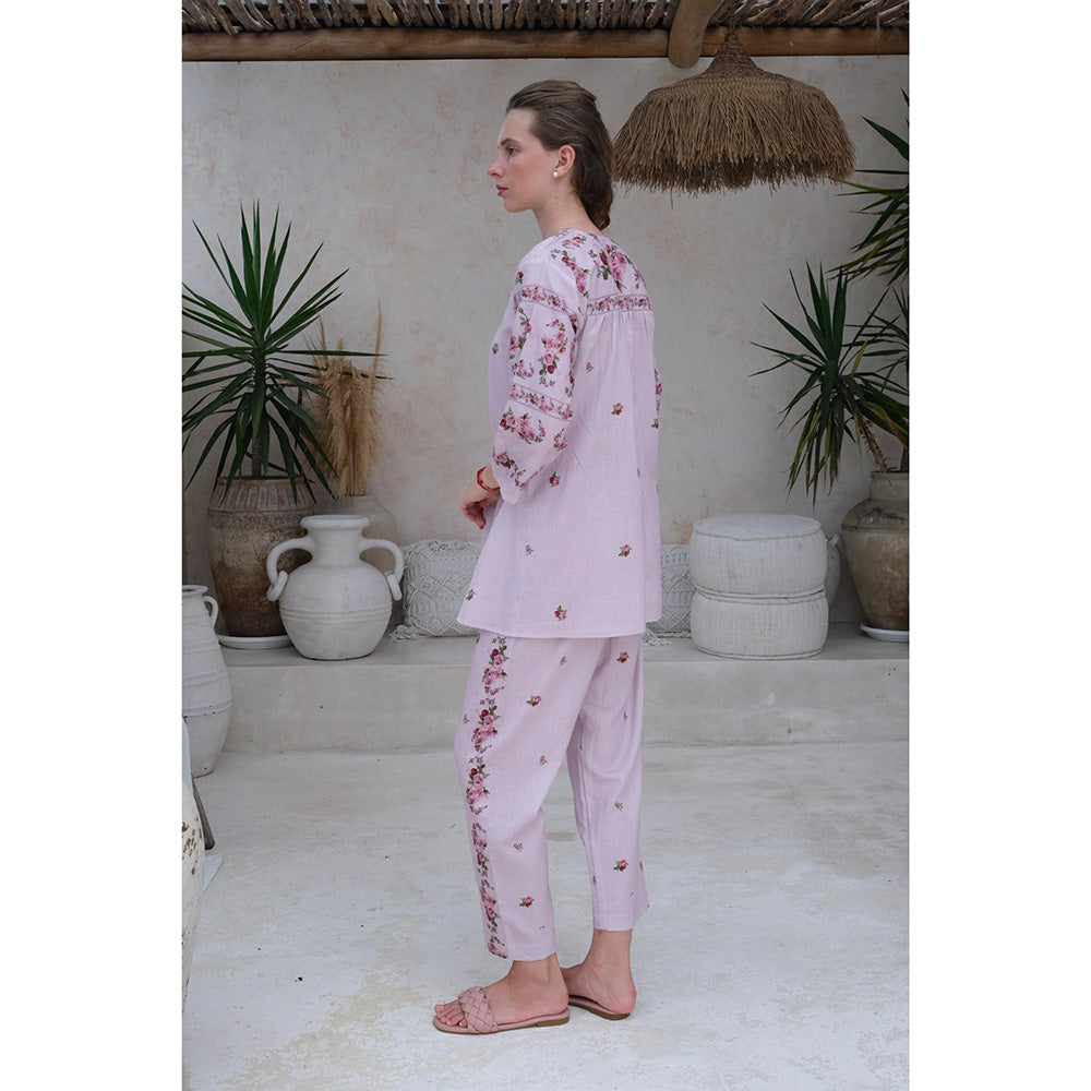 Roza Pret Mauve Floral Rose Noir Top