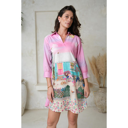 Roza Pret Pink Printed Faye Mini Dress