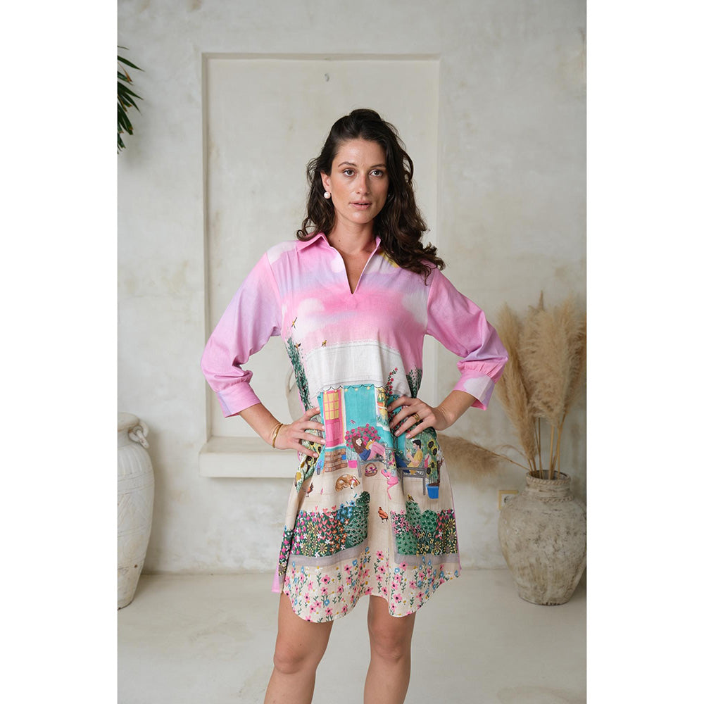 Roza Pret Pink Printed Faye Mini Dress