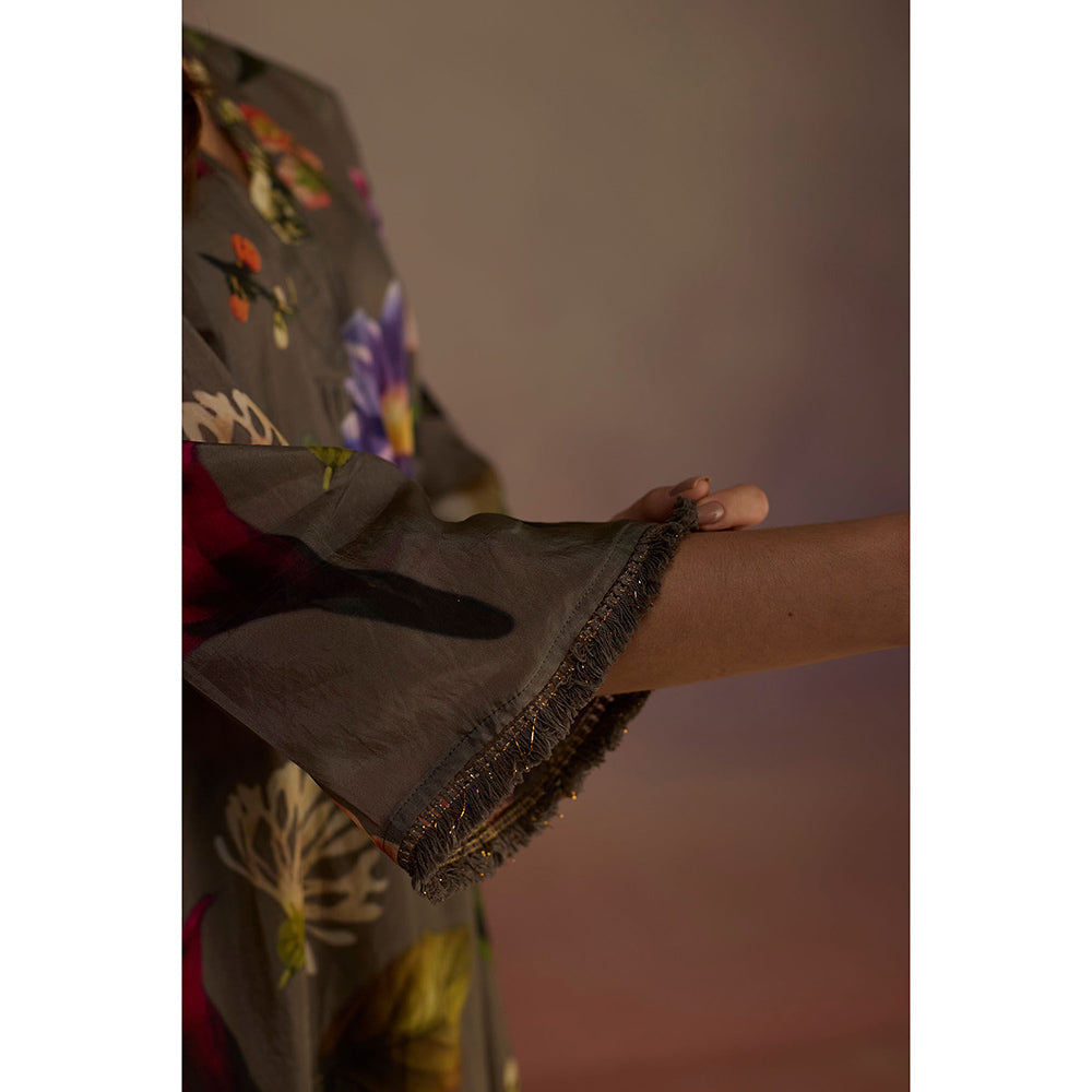 Roza Olive Iris Floral Printed Long Kurta with Pant (Set of 2)