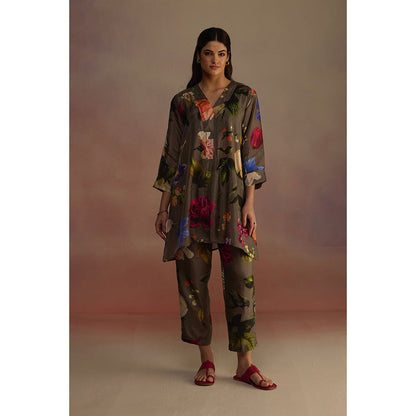 Roza Olive Iris Floral Printed Short Kurta with Pant (Set of 2)