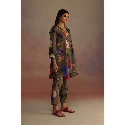 Roza Olive Iris Floral Printed Short Kurta with Pant (Set of 2)